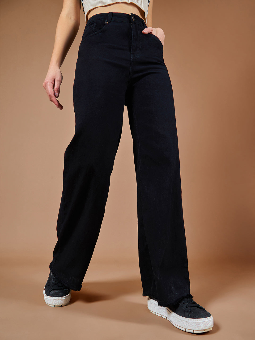 24/7 Comfort Women's Black High Rise Stretchable Wide Leg Denim Jeans