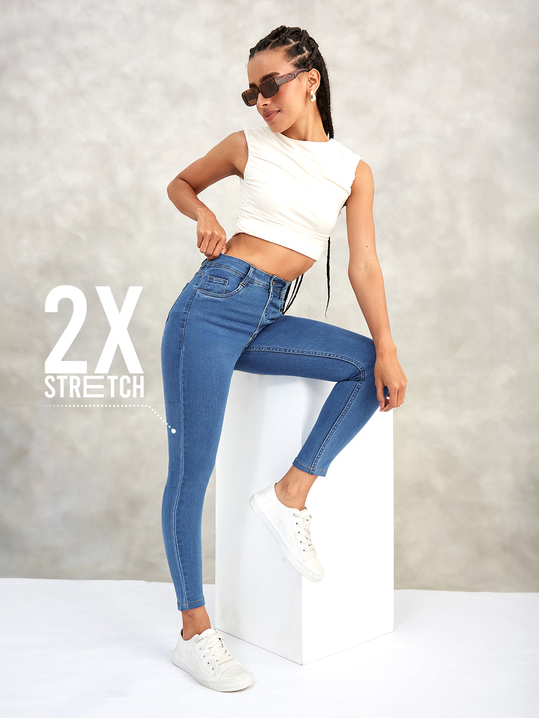 CHASEstretch™ Blue Skinny-Fit High-Rise Distressed Cropped Denim Jeans for Women