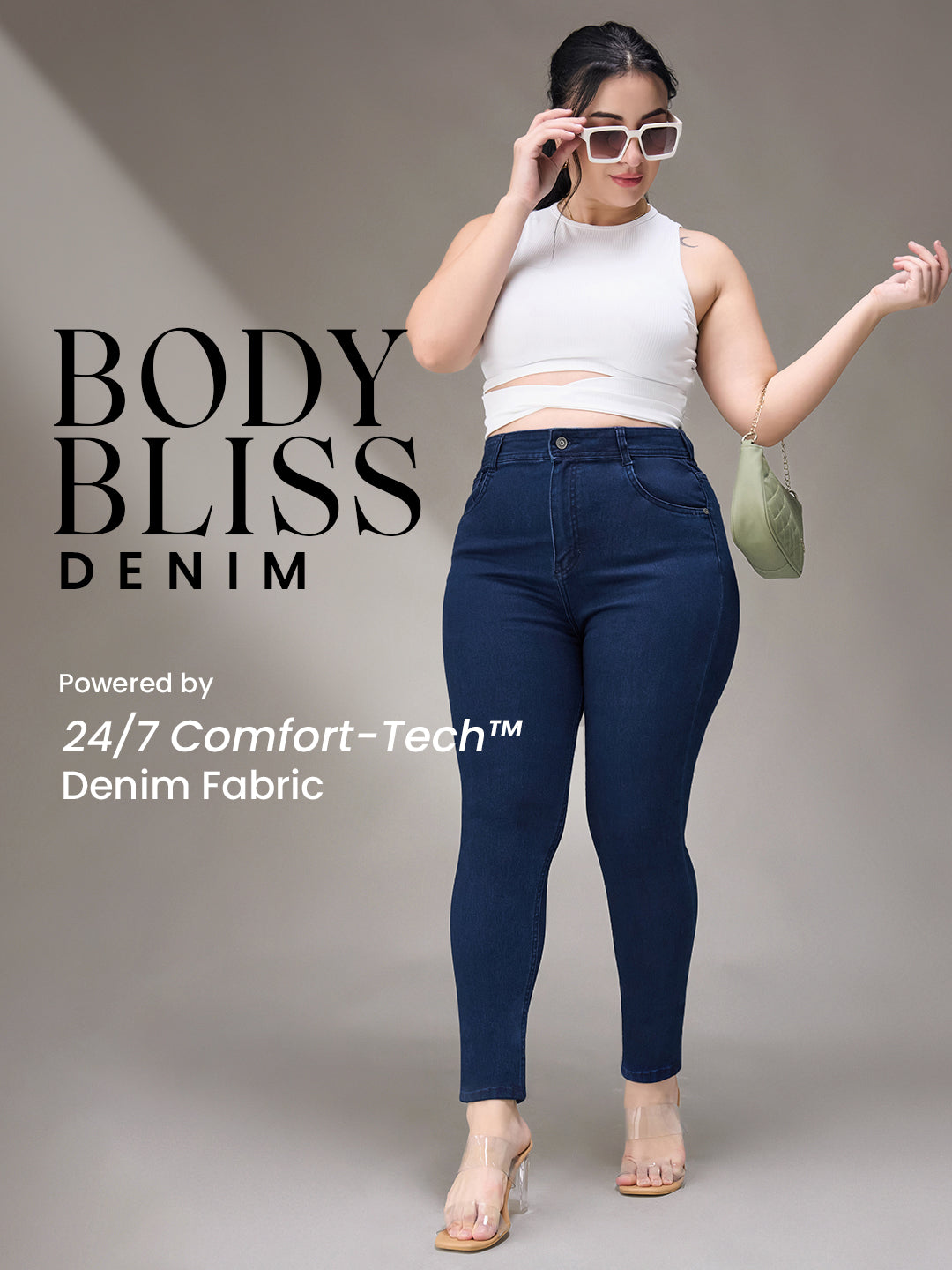 Body Bliss Navy-Blue Skinny-Fit High-Rise Stretchable Denim Jeans for Women