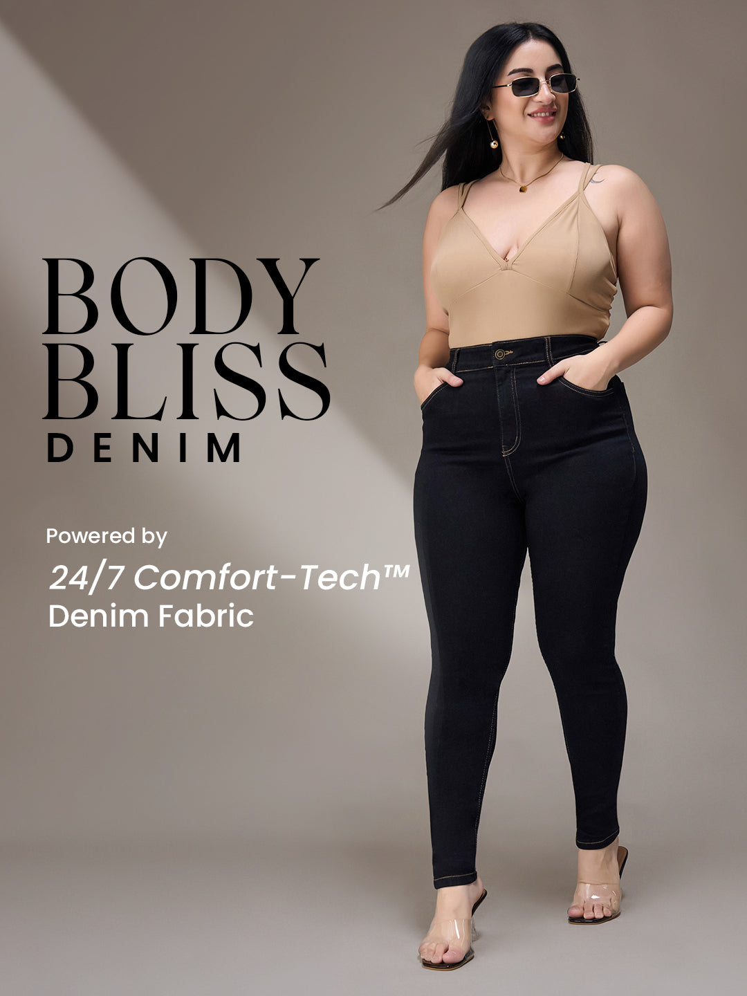 Body Bliss Black Skinny-Fit High-Rise Stretchable Denim Jeans for Women
