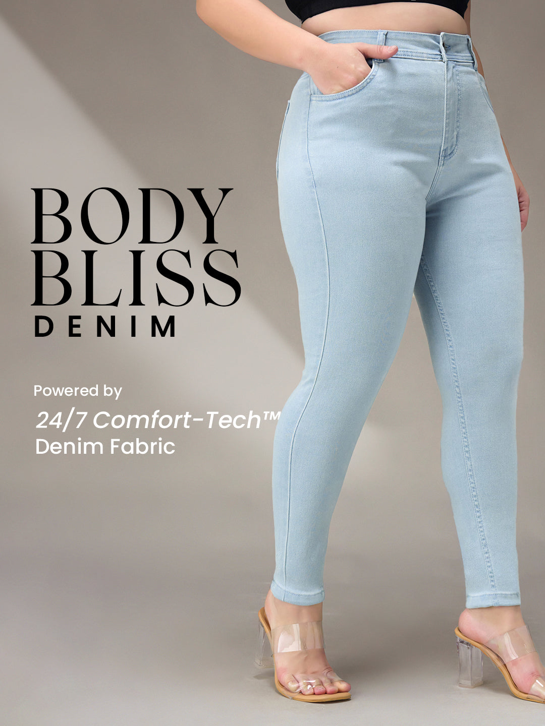 Body Bliss Light-Blue Skinny-Fit High-Rise Distressed Ice-Wash Denim Jeans for Women