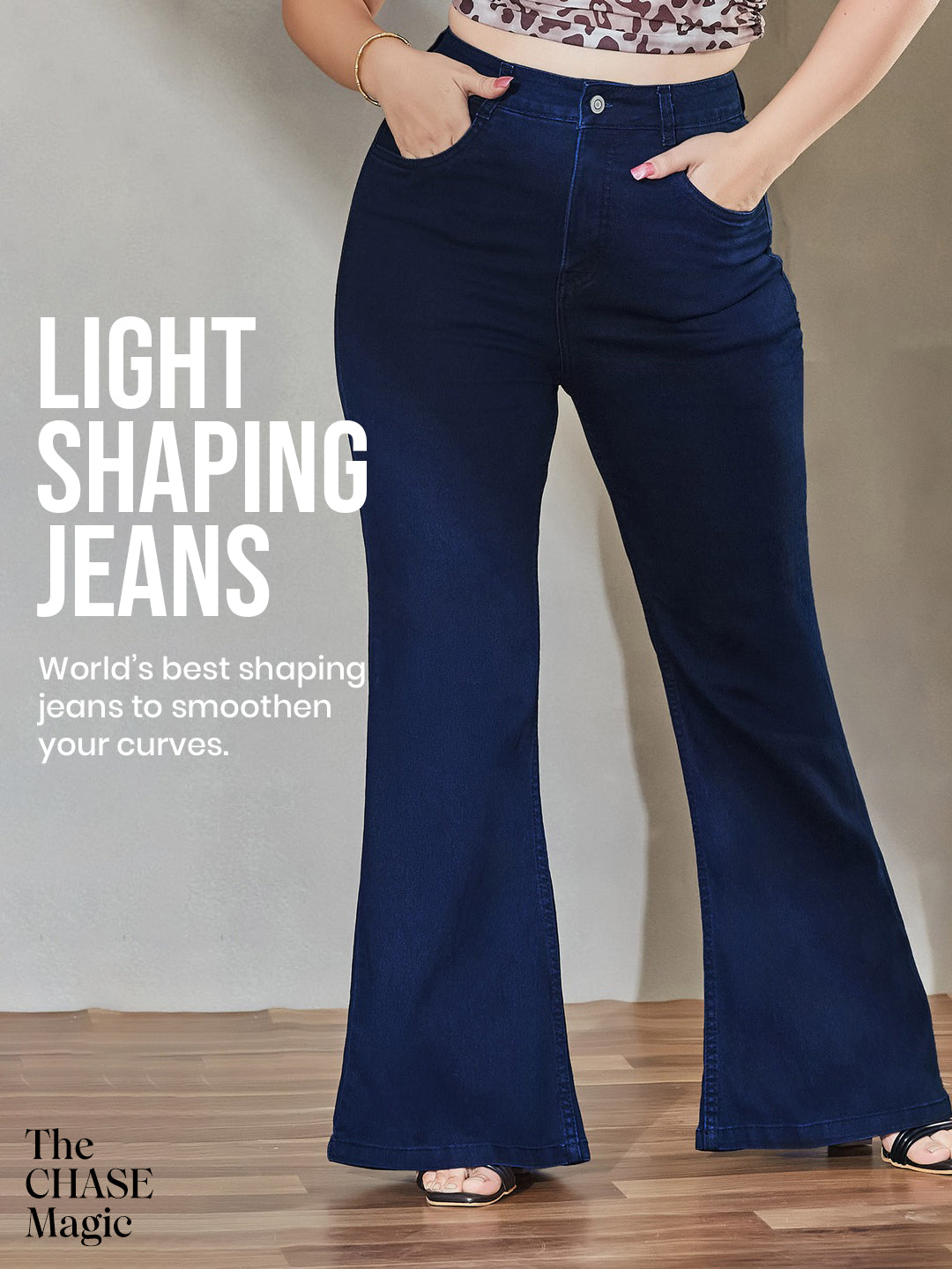 CHASEshape™ Navy Blue Bootcut High Rise Stretchable Denim Jeans for Women
