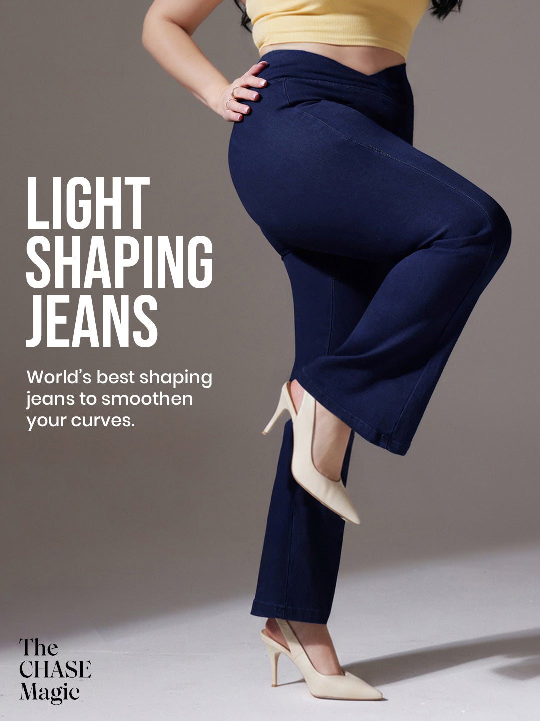 CHASEshape™ Navy Blue High Rise Stretchable Denim Pull Up Bootcut Jeans for Women