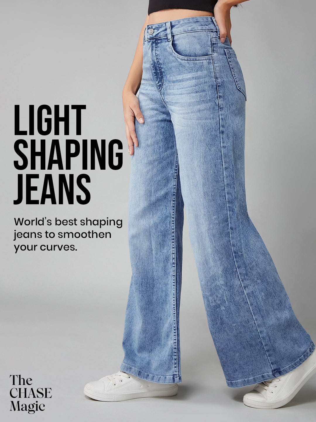 CHASEshape™ Light-Shaping Wide-Leg High-Rise Light-Blue Denim Jeans