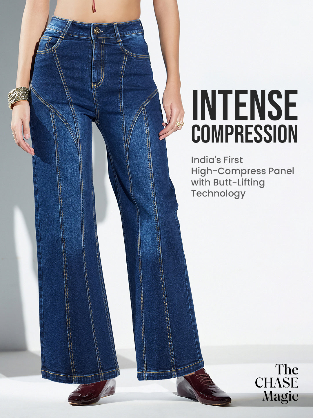 CHASEshape™ Butt-Lifting Wide-Leg High-Rise Navy Blue Denim Jeans