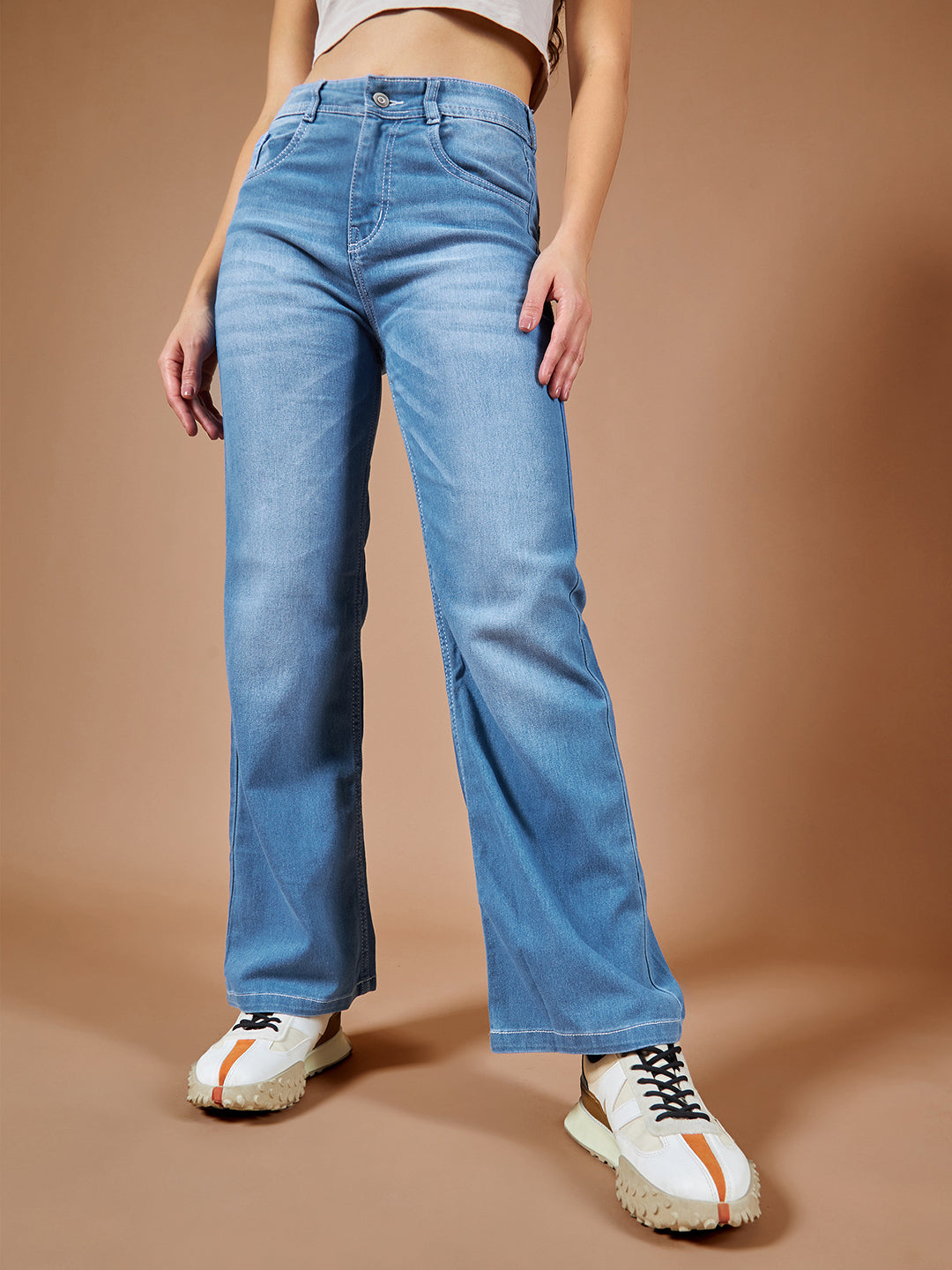 24/7 Comfort Women's Mid Rise Light Blue Wide Leg Denim Jeans