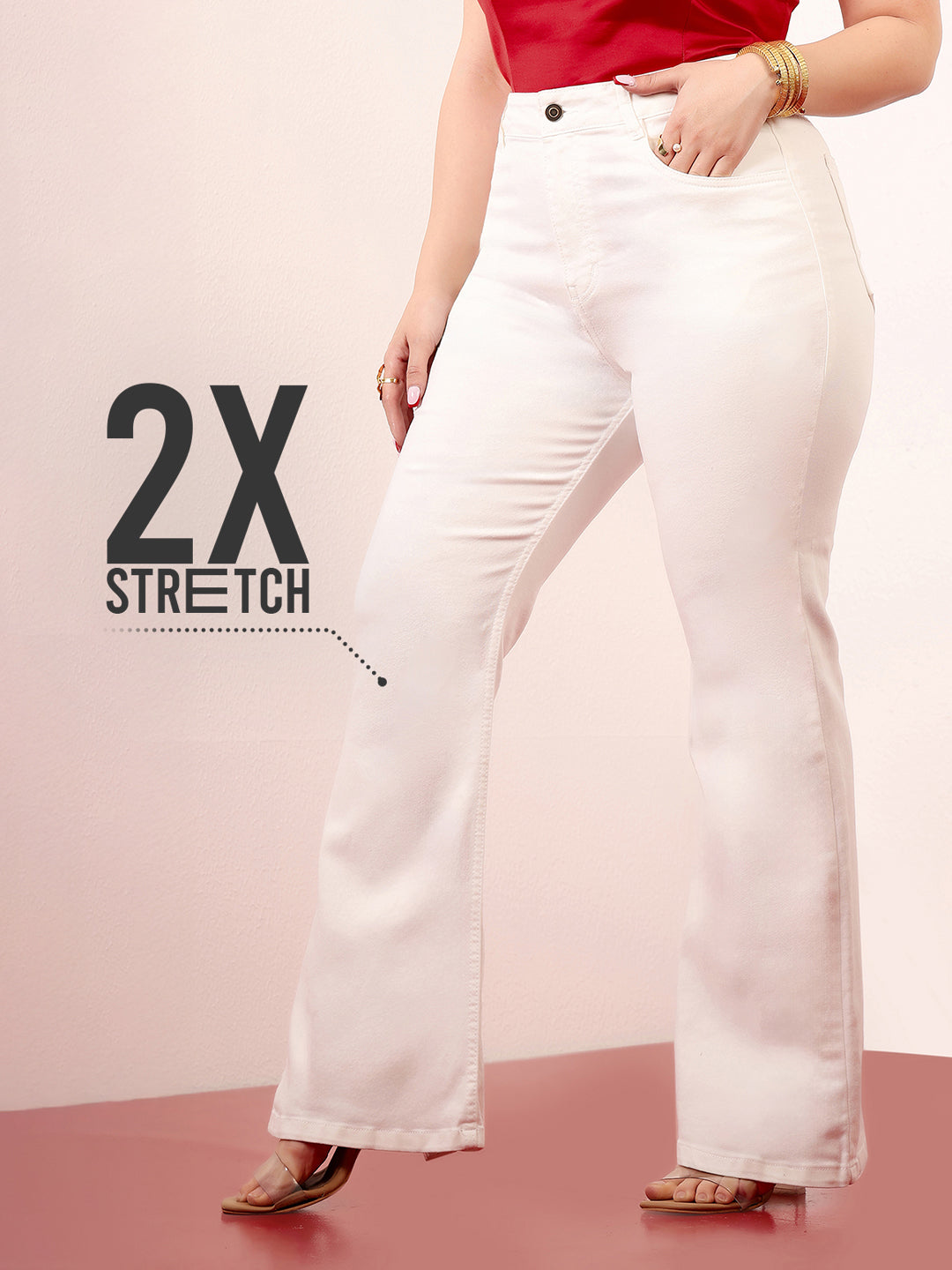 CHASEstretch™ White Bootcut High-Rise Clean-Look Stretchable Denim Jeans for Women
