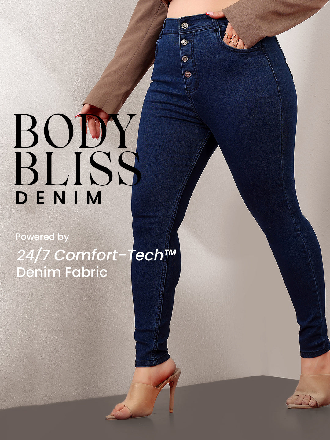 Body Bliss Navy-Blue Skinny-Fit High-Rise Regular-Length  Stretchable Denim Jeans for Women