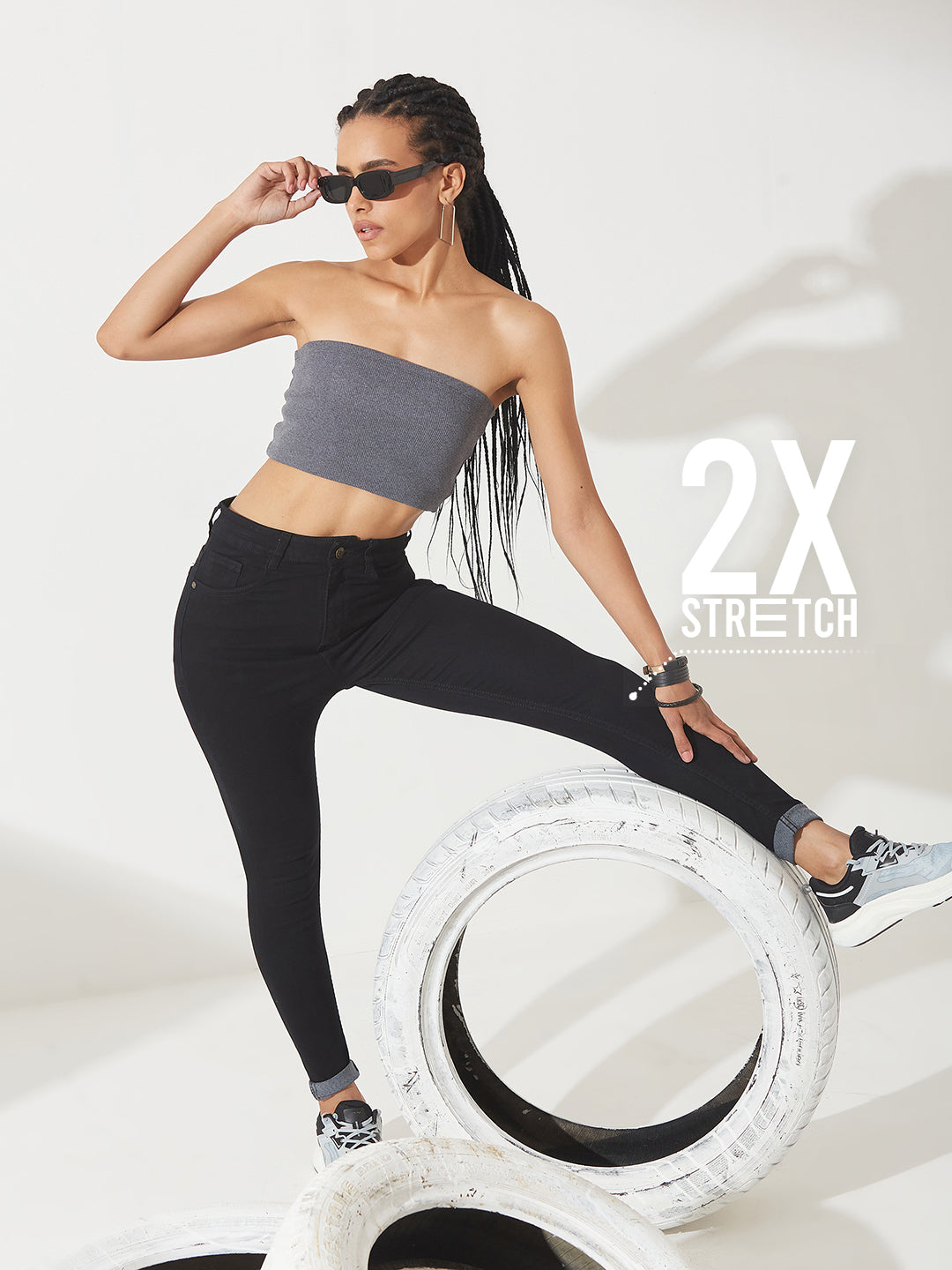 CHASEstretch™ Black Skinny-Fit High-Rise Stretchable Denim Jeans for Women