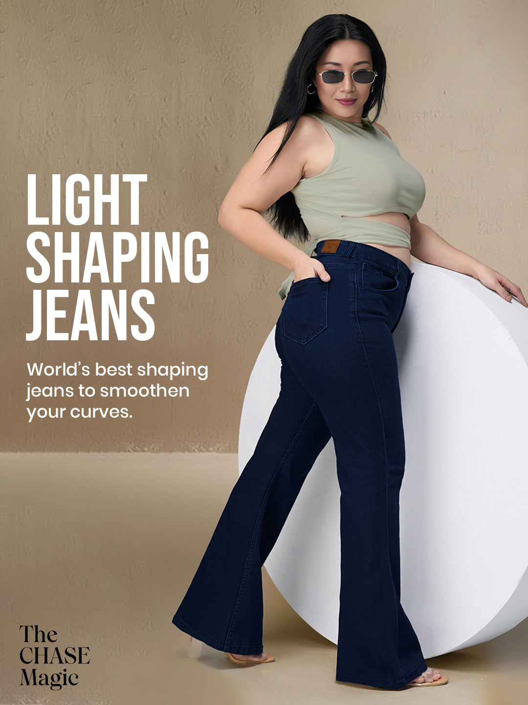 CHASEshape™ Navy Blue Bootcut High Rise Stretchable Denim Jeans for Women