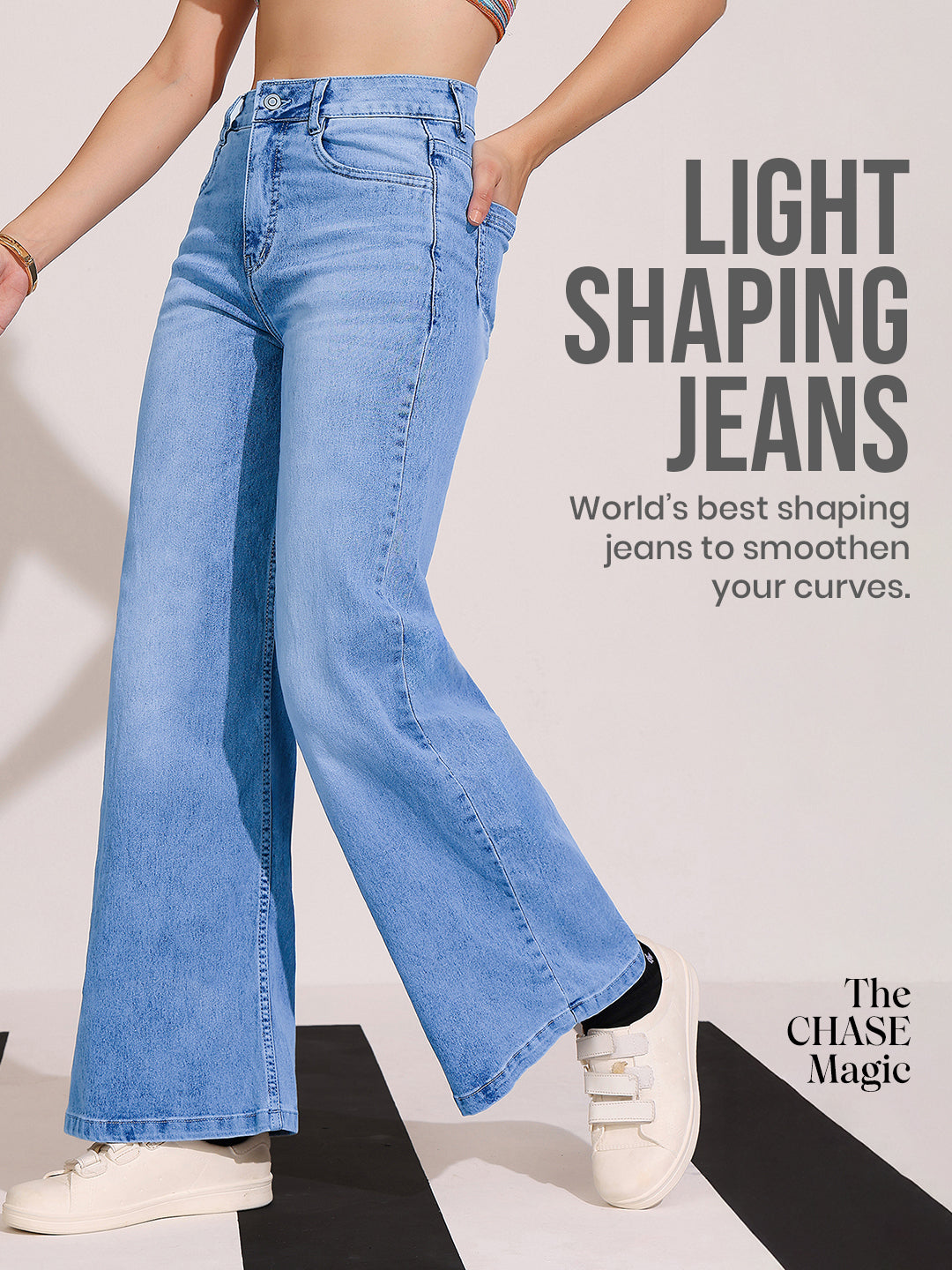 CHASEshape™ Light-Shaping Wide-Leg High-Rise Light-Blue Denim Jeans