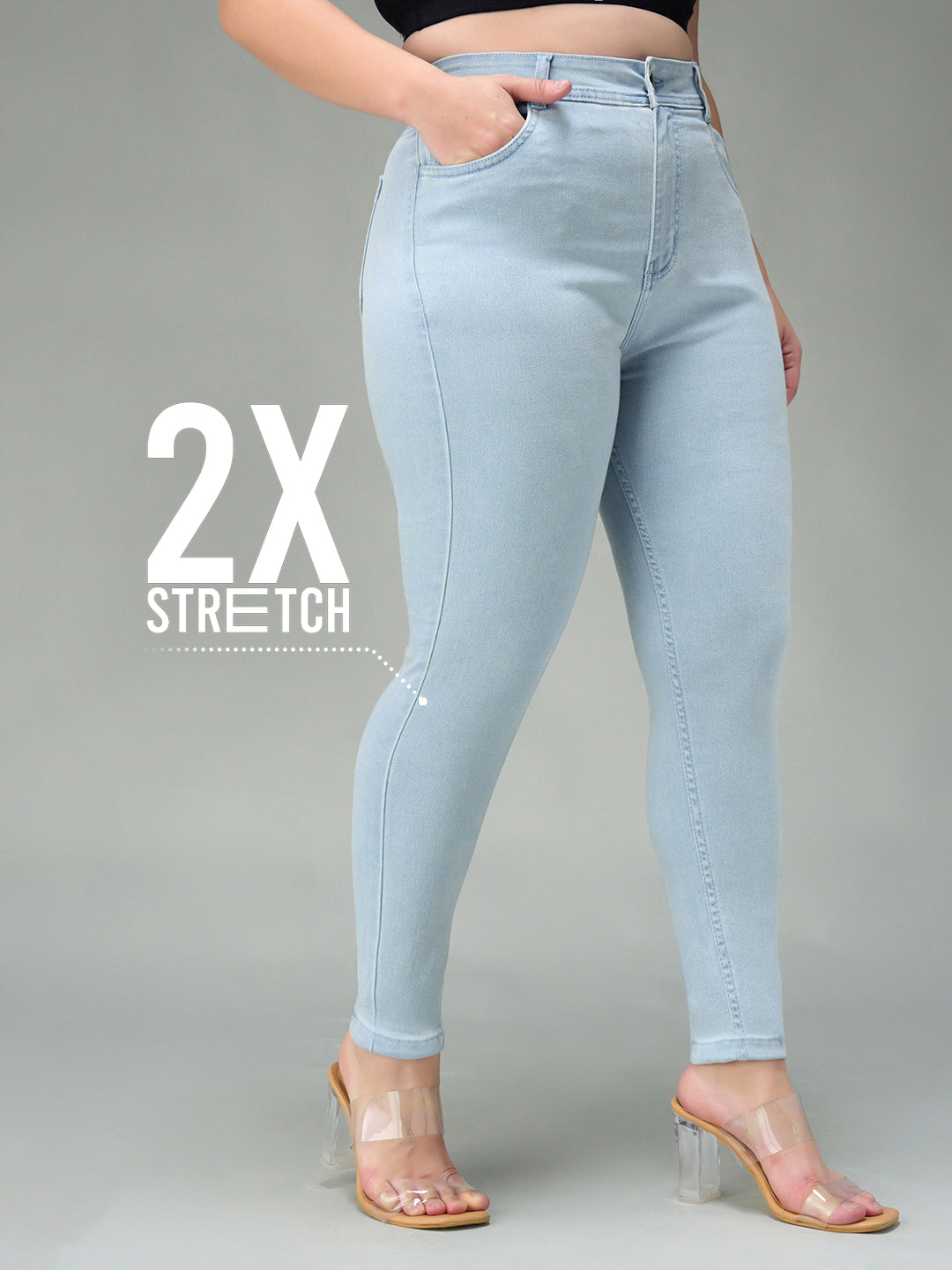 24/7 Comfort Light-Blue Skinny-Fit High-Rise Distressed Ice-Wash Denim Jeans for Women