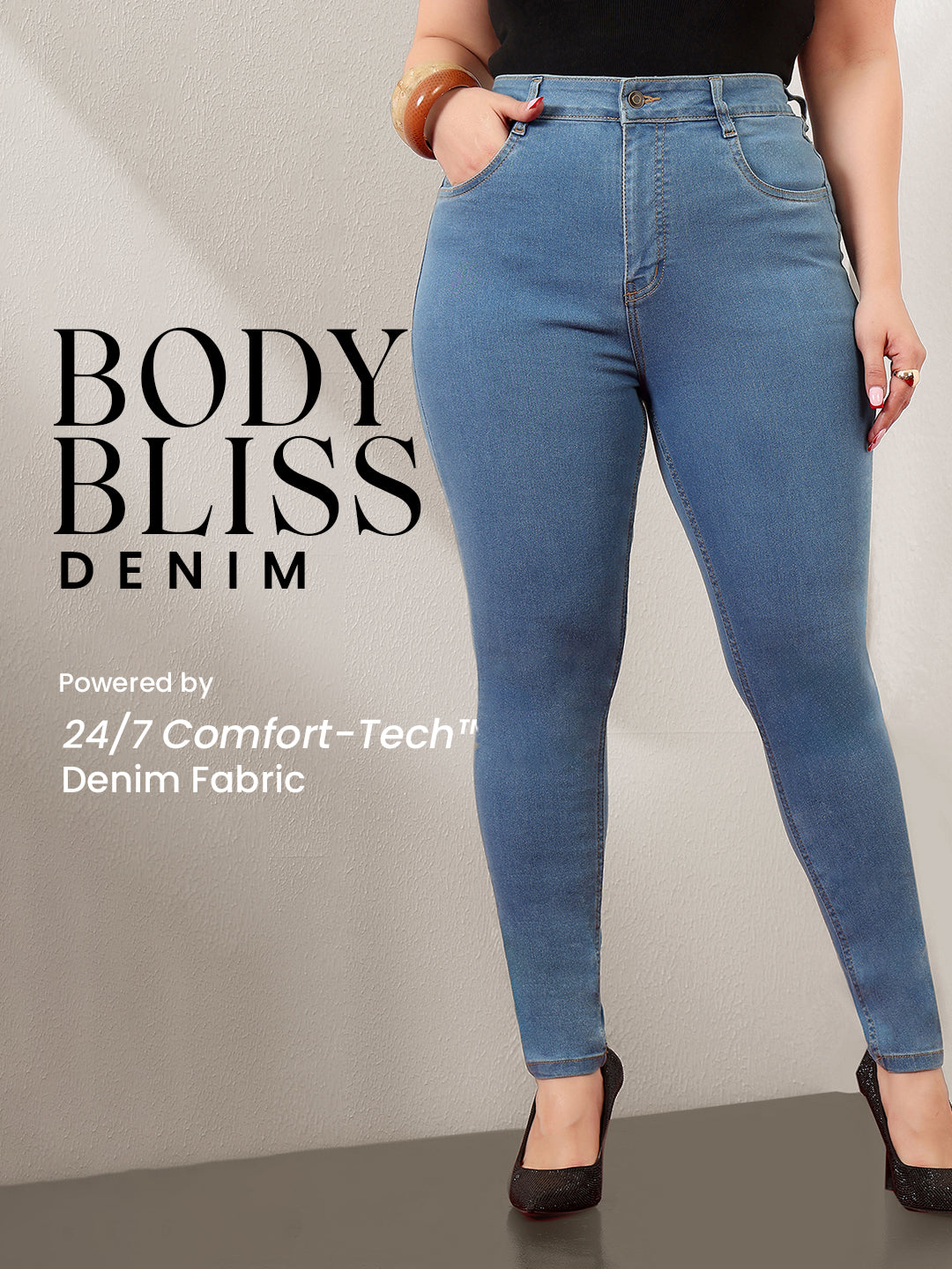 Body Bliss Blue Skinny-Fit High-Rise Cropped Denim Jeans for Women