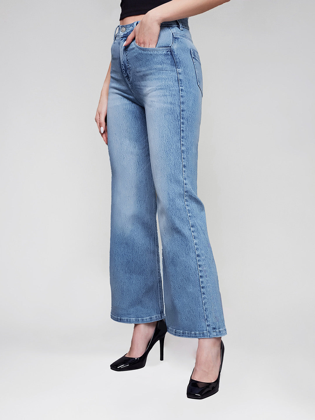 CHASEshape™ Light Blue Wide-Leg High Rise Stretchable Denim Jeans for Women