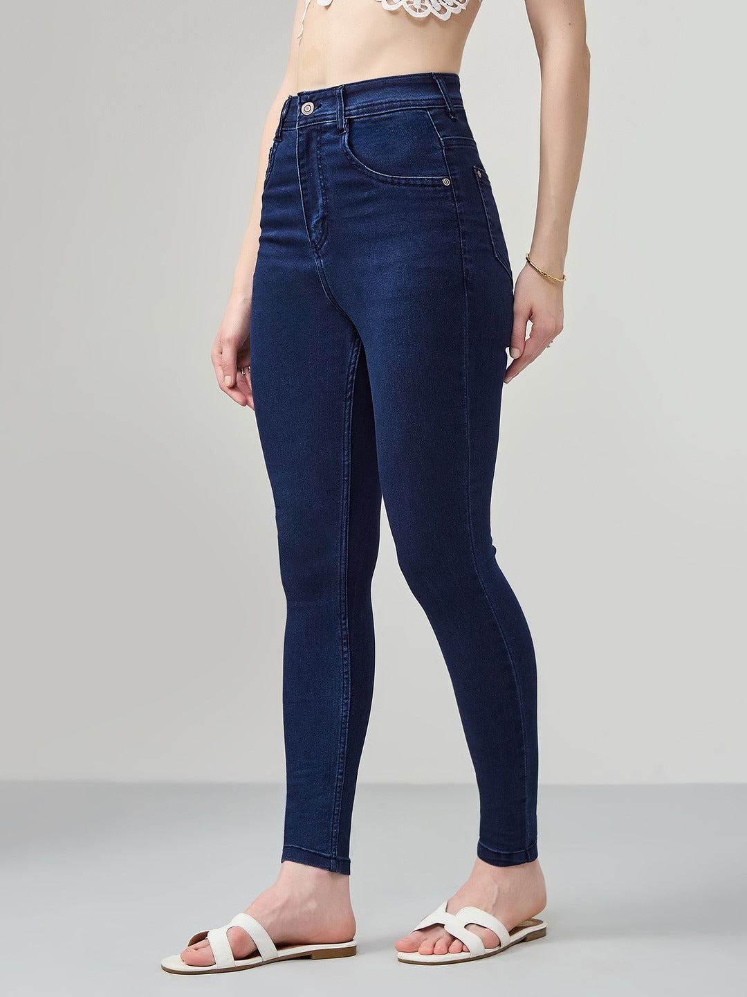 Navy Blue Skinny Fit high-rise Stretchable Denim Jeans for Women