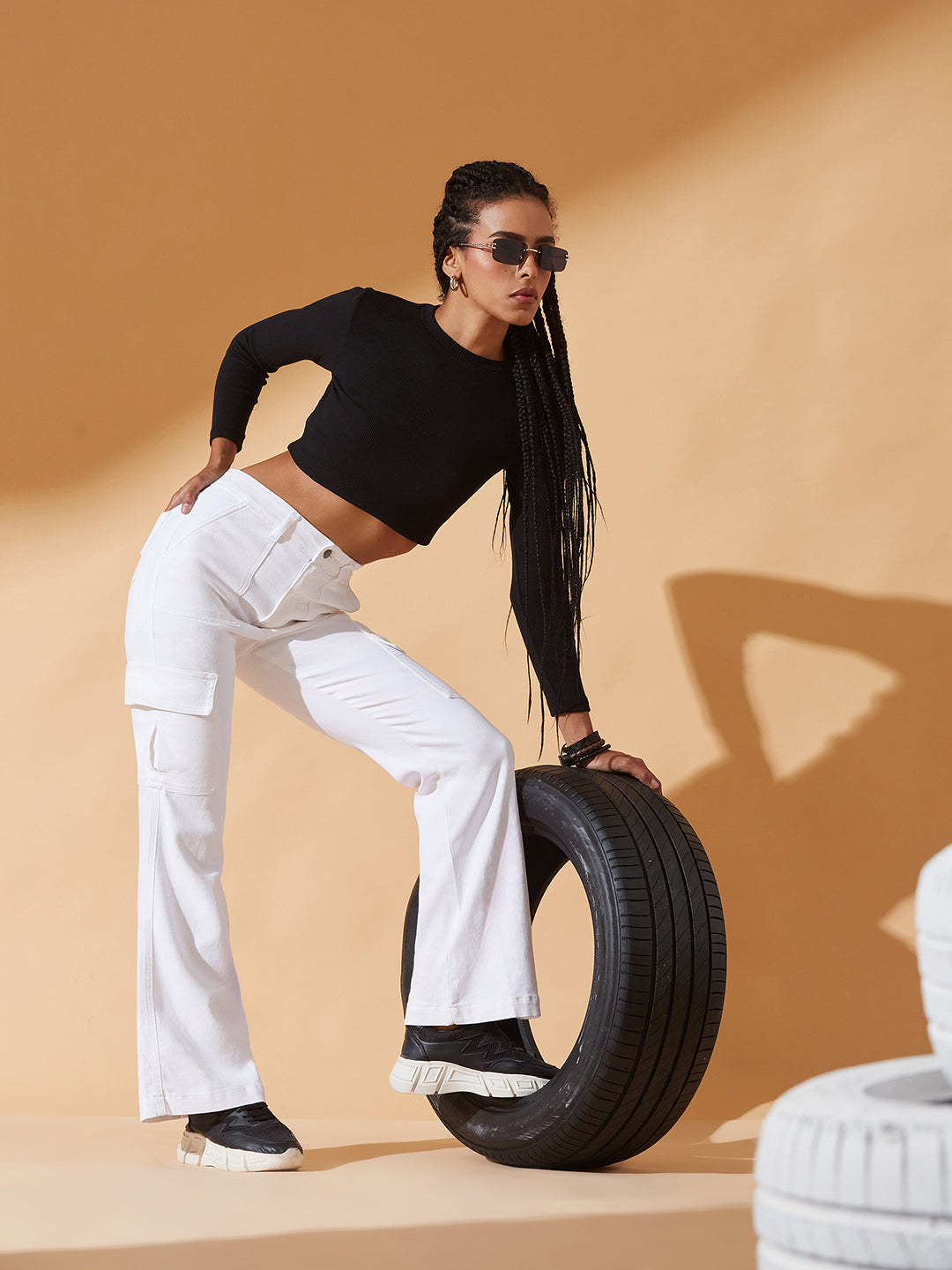 White Wide-Leg High-Rise Regular Stretchable Denim Jeans for Women