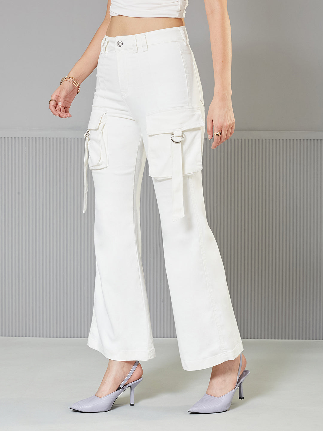 Women's White Bootcut High-Rise  Regular Stretchable Denim Jeans
