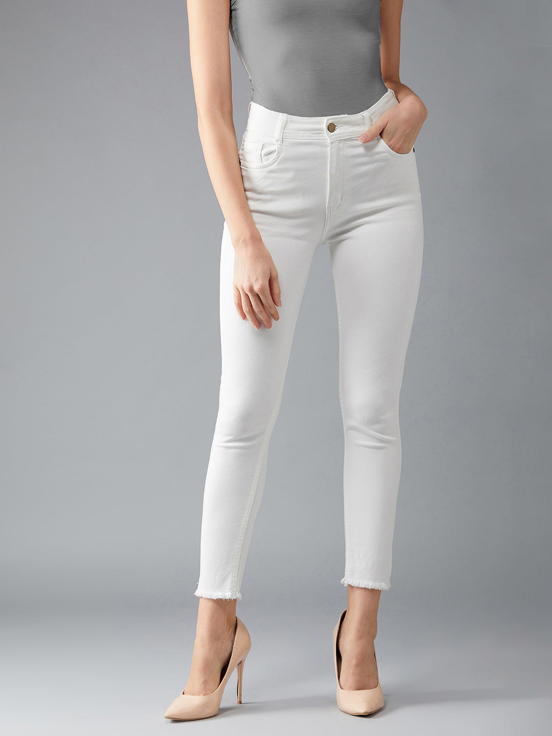 24/7 comfort Women's White Skinny High Rise Cropped Stretchable Denim Jeans