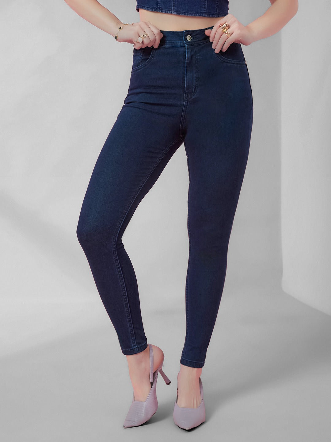 Navy Blue Skinny Fit High-Rise Stretchable Denim Jeans for Women
