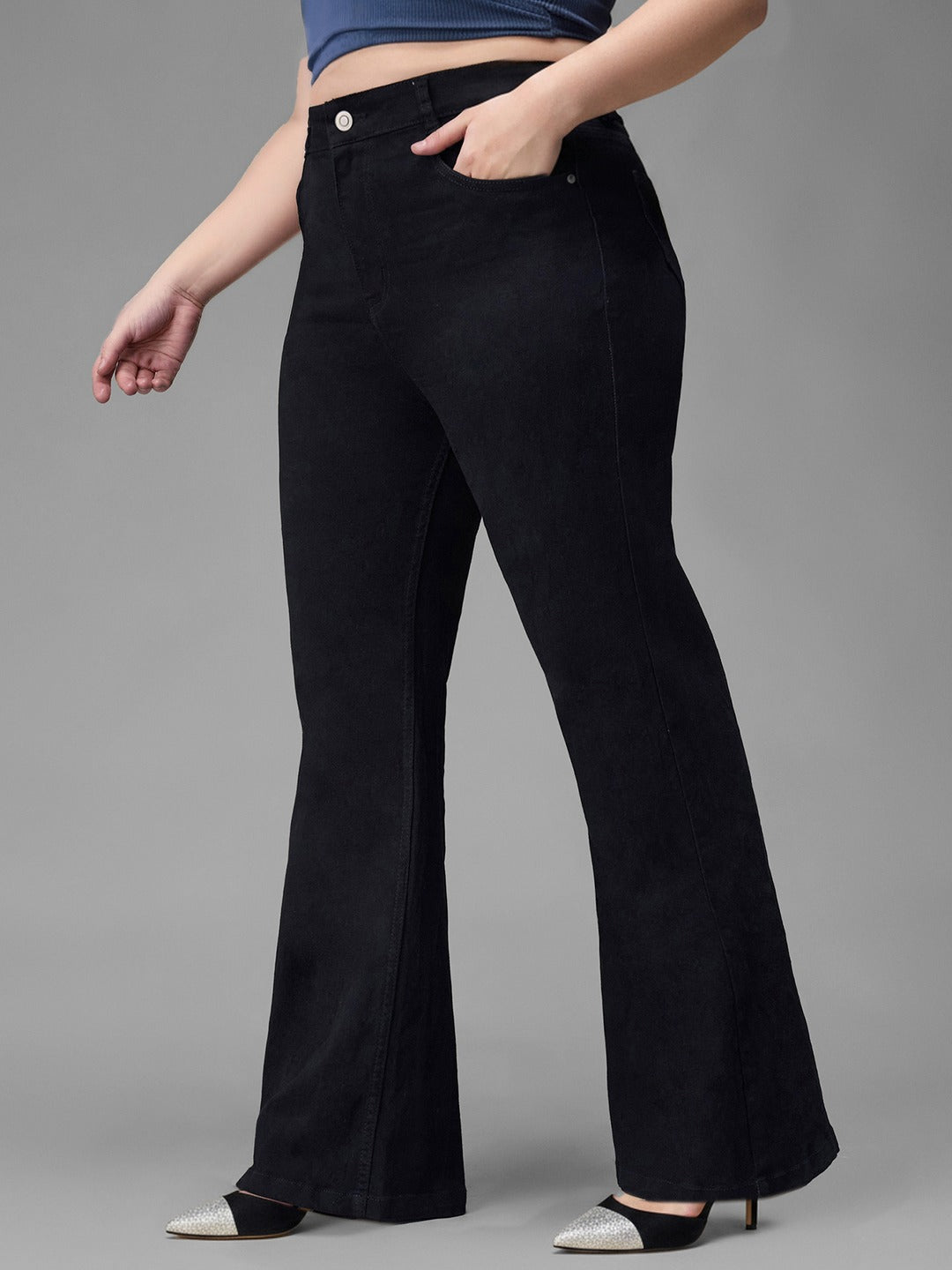 Black Bootcut High rise Regular Stretchable Denim Jeans for Women