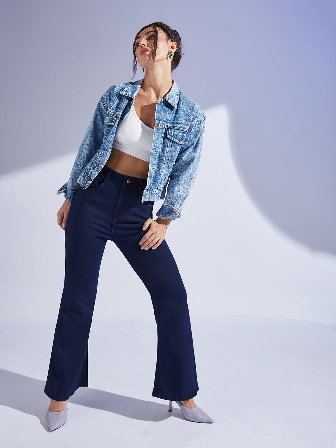 Women's Navy Blue Bootcut High-Rise Stretchable Shaping Denim Jeans