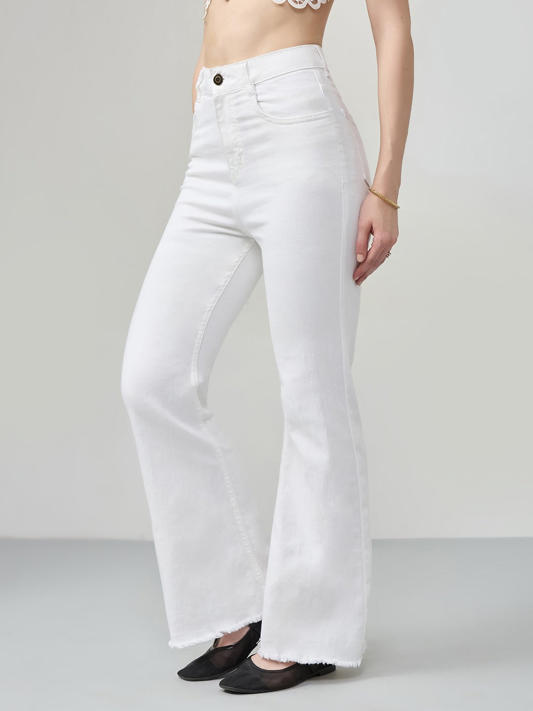 White Bootcut high-rise Stretchable Denim Jeans for Women