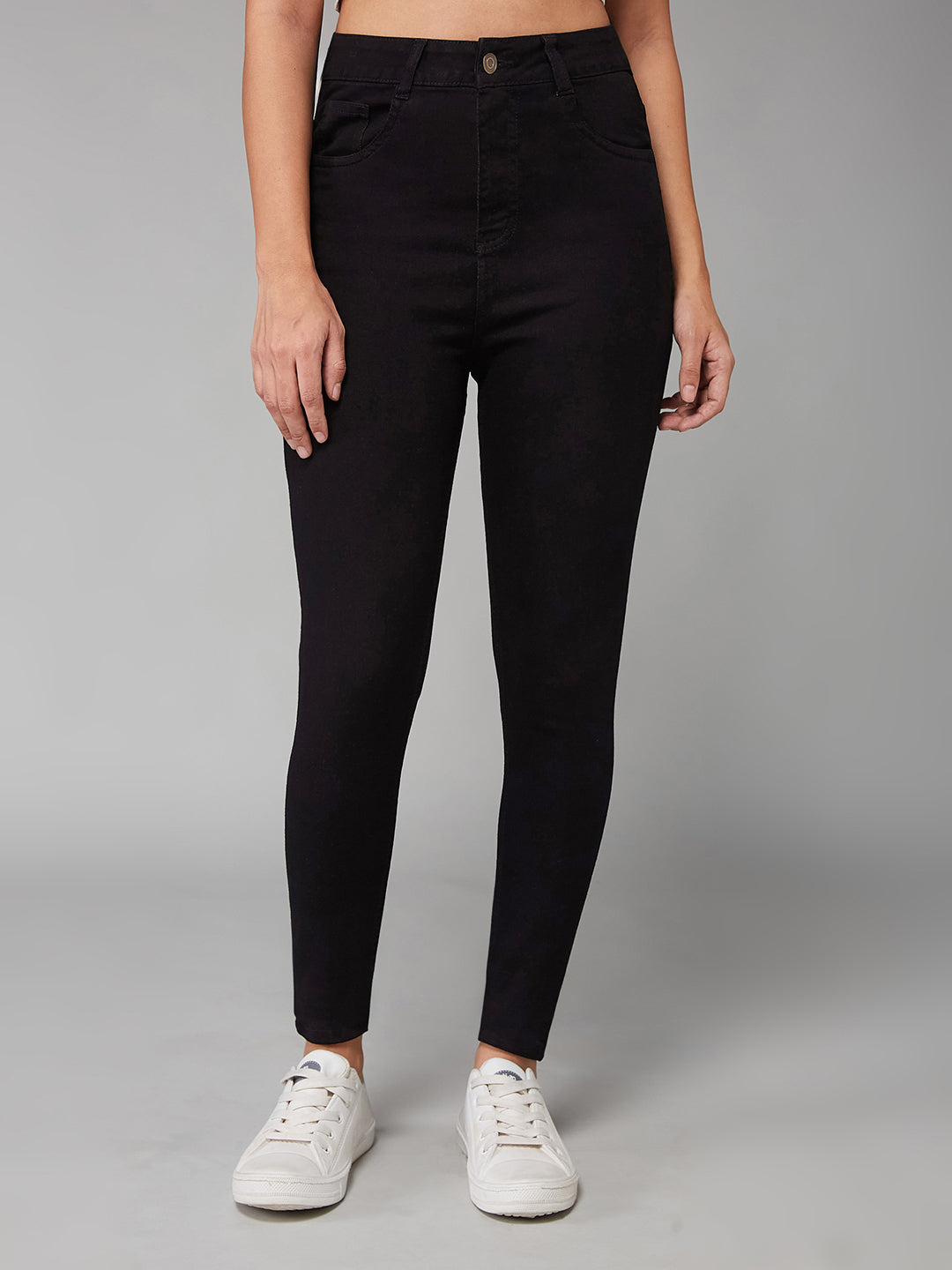 Women's Black OD Skinny High Rise Clean Look Regular Stretchable Denim Jeans