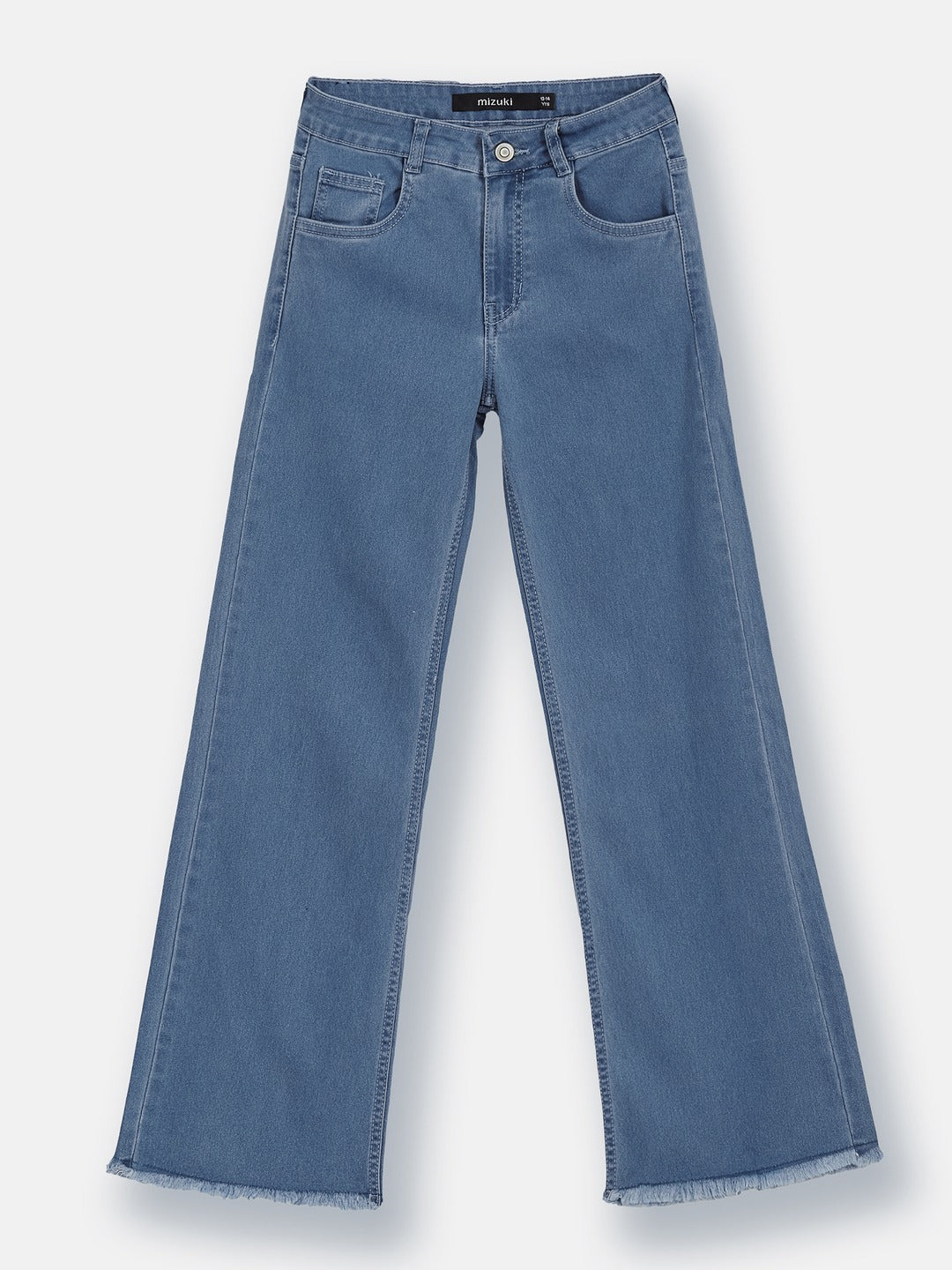 Blue Wide-Leg High-Rise Clean-Look Regular-Length Stretchable Denim Jeans for Girls/Teenagers