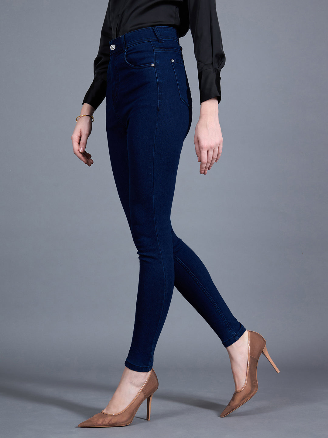Women's Navy Blue Skinny Fit High Rise Clean Look Regular Length Stretchable Denim Jeans