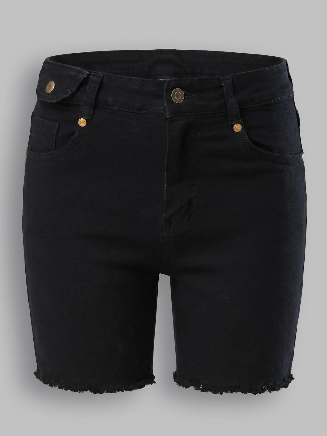 Black Relaxed Fit High Rise Stretchable Denim Shorts for Women
