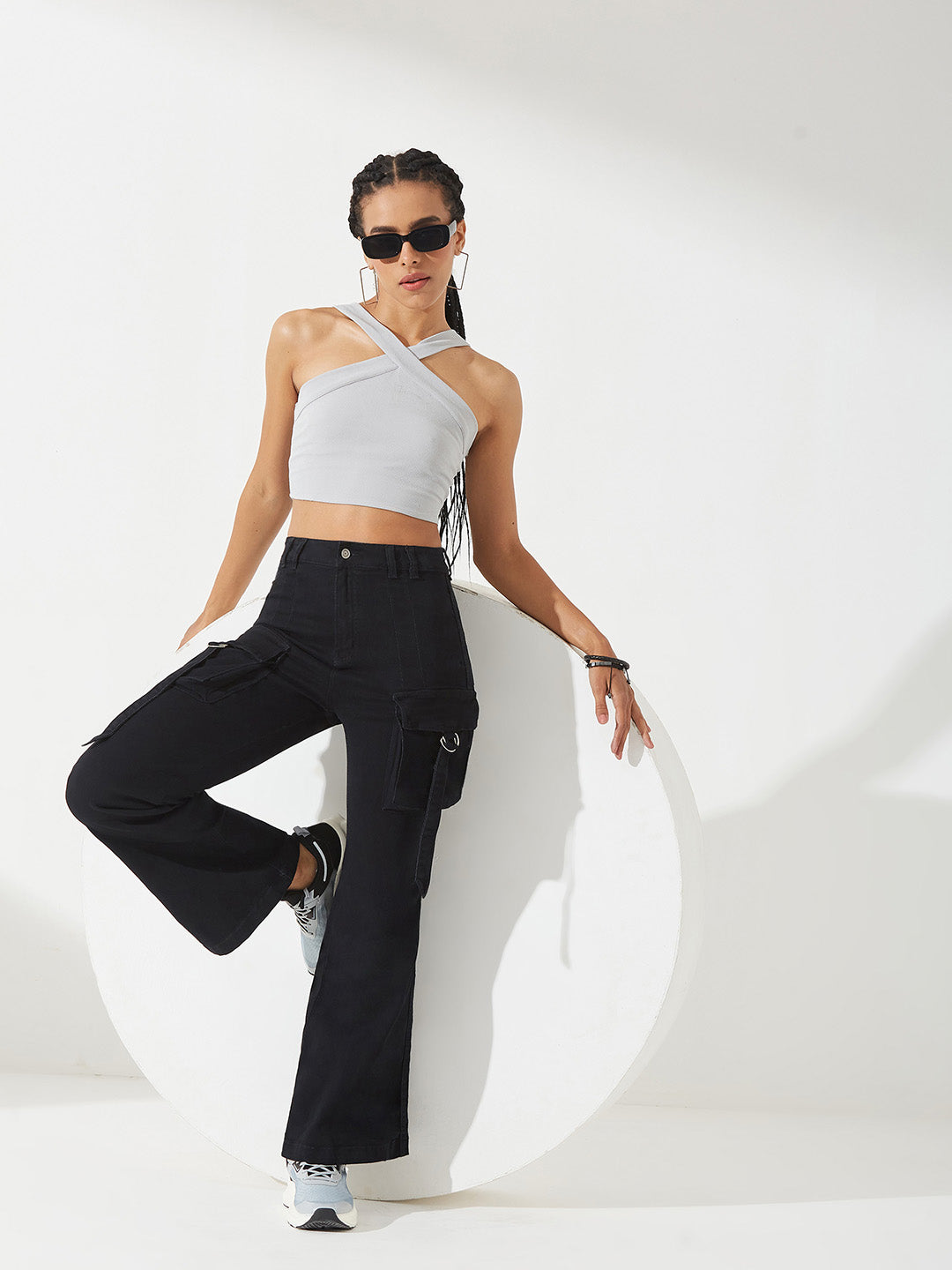 Black Bootcut High-Rise Clean-Look Regular-Length Stretchable Denim Jeans for Women