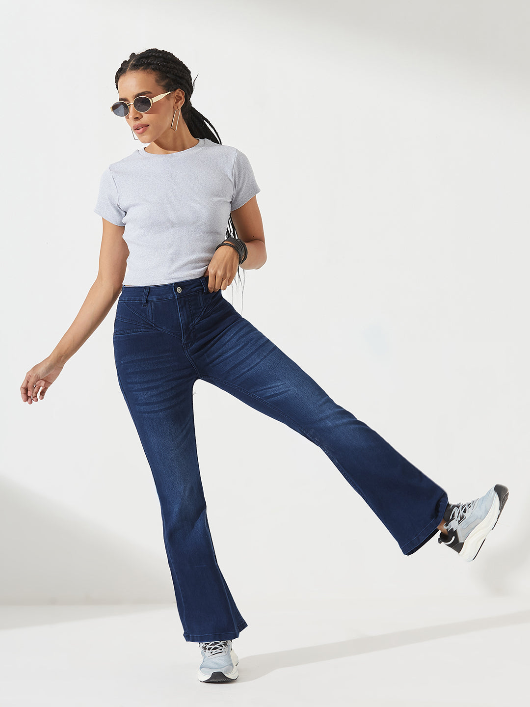 Navy Blue Bootcut High-Rise Stretchable Denim Shaping Jeans For Women