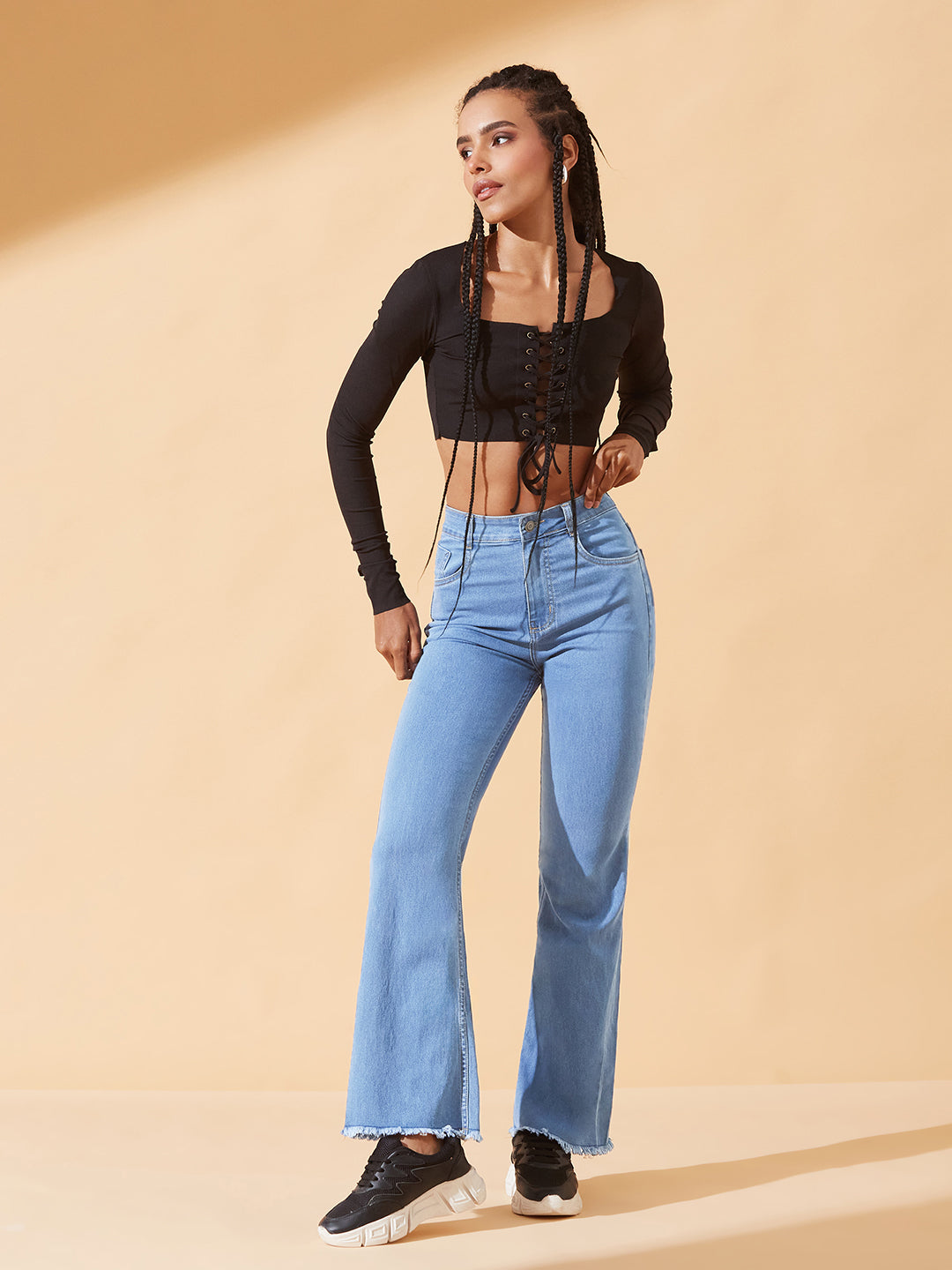 Light Blue Bootcut High-Rise Regular Stretchable Denim Jeans For Women
