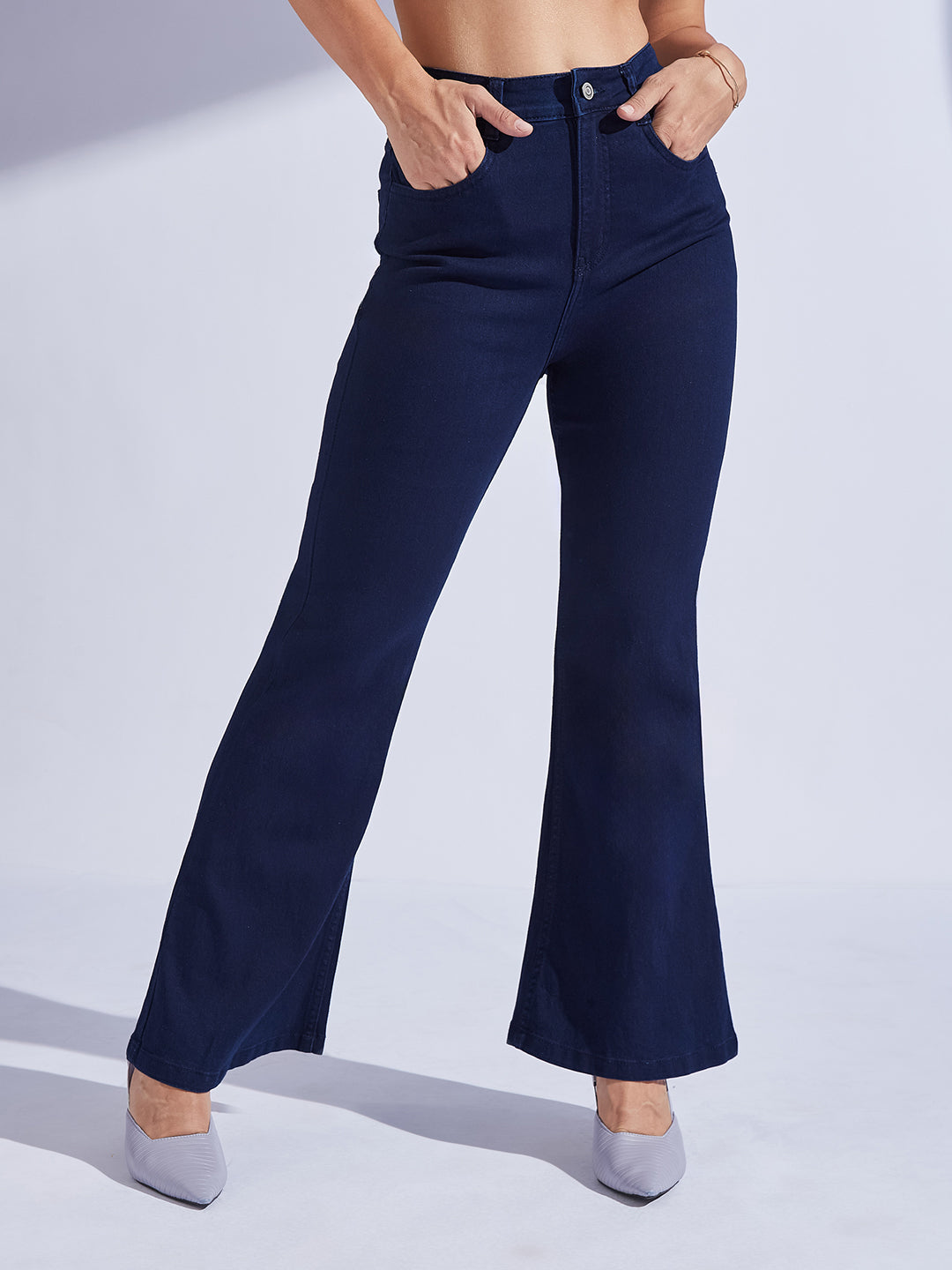 Women's Navy Blue Bootcut High-Rise Stretchable Shaping Denim Jeans