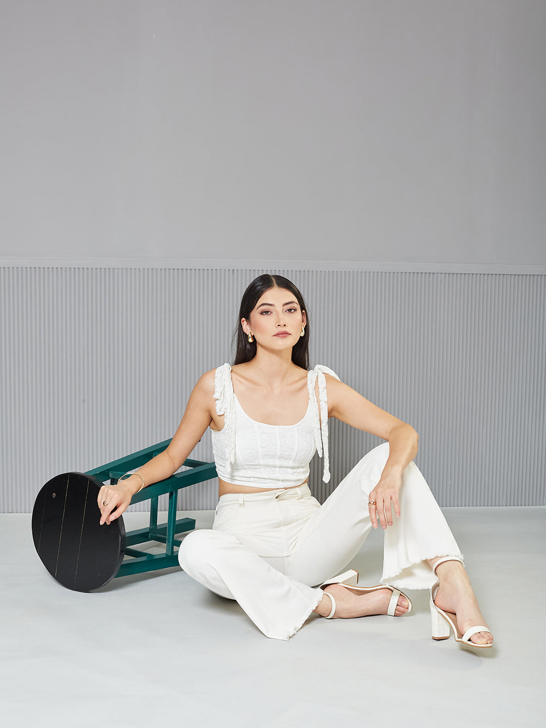 White Bootcut High-Rise Stretchable Denim Jeans for Women