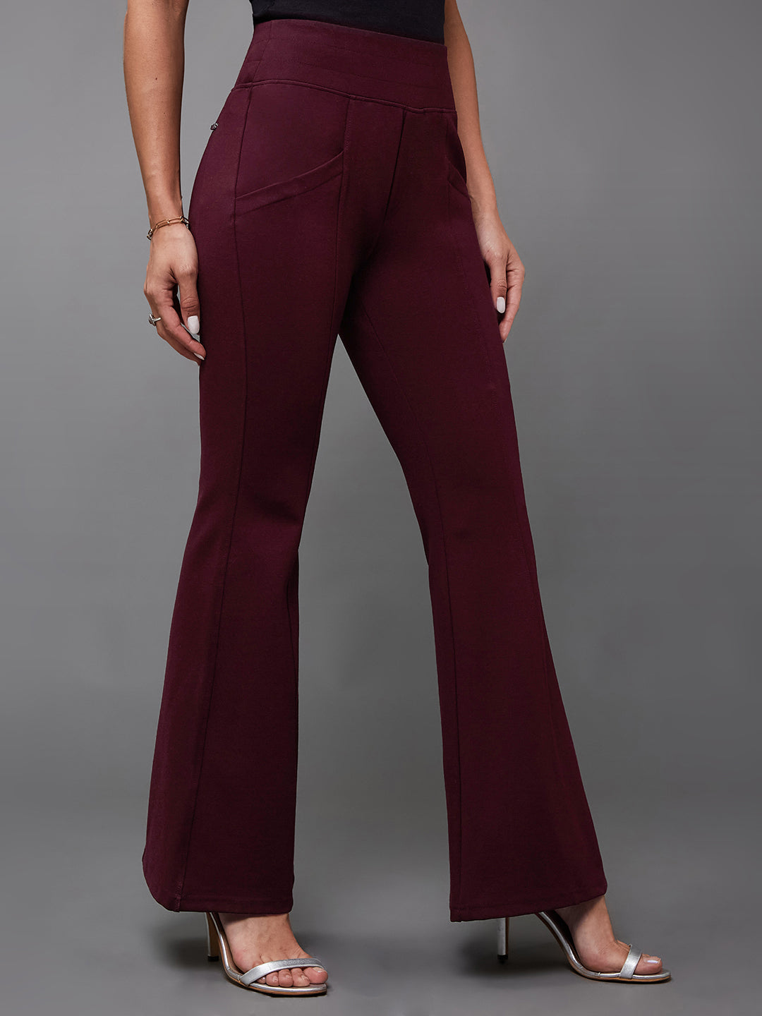 Crease Ease Women's Wine Regular-Length Viscose Rayon Bootcut Trouser