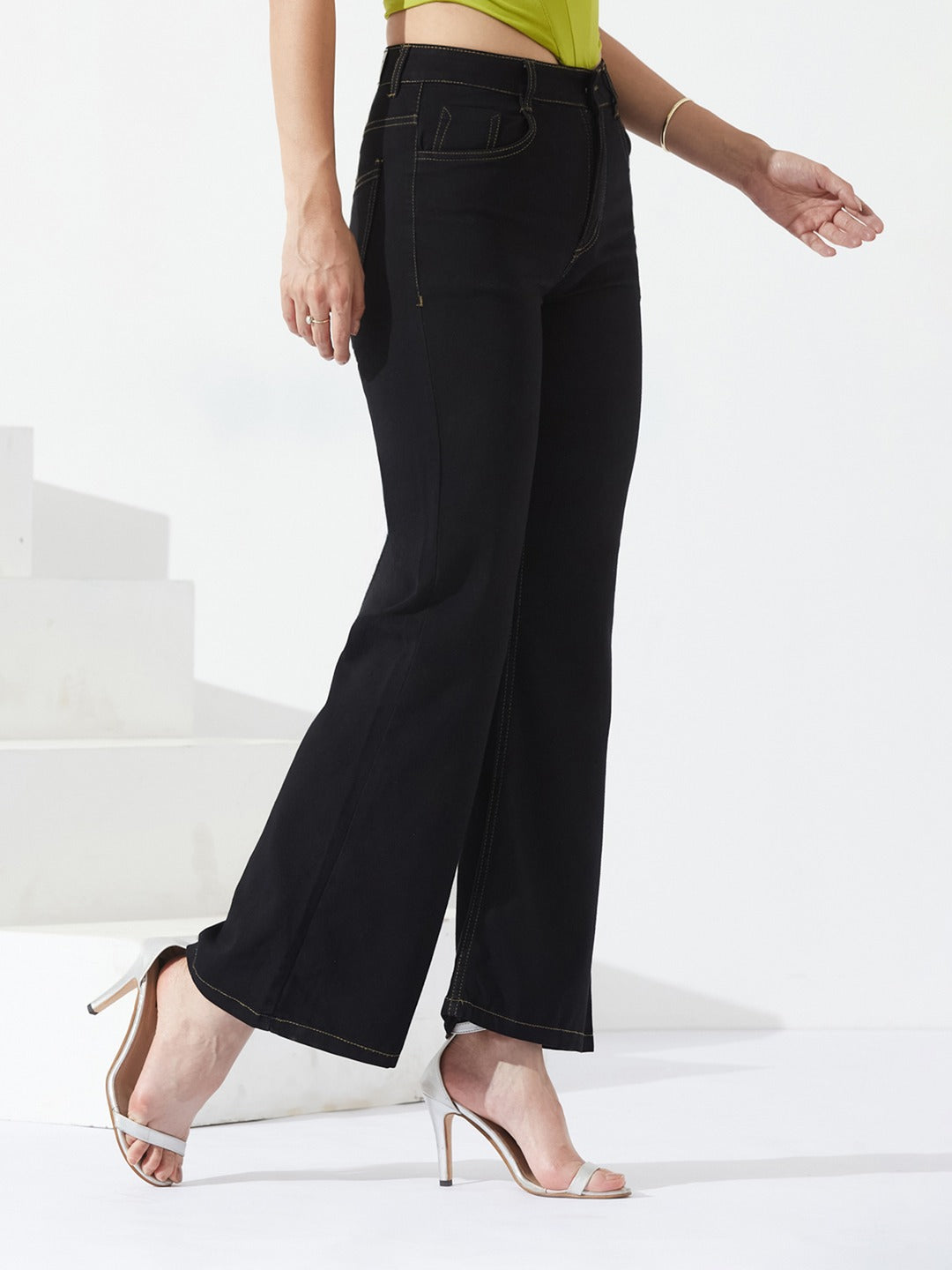 Black Bootcut High-Rise Stretchable Denim Jeans for Women
