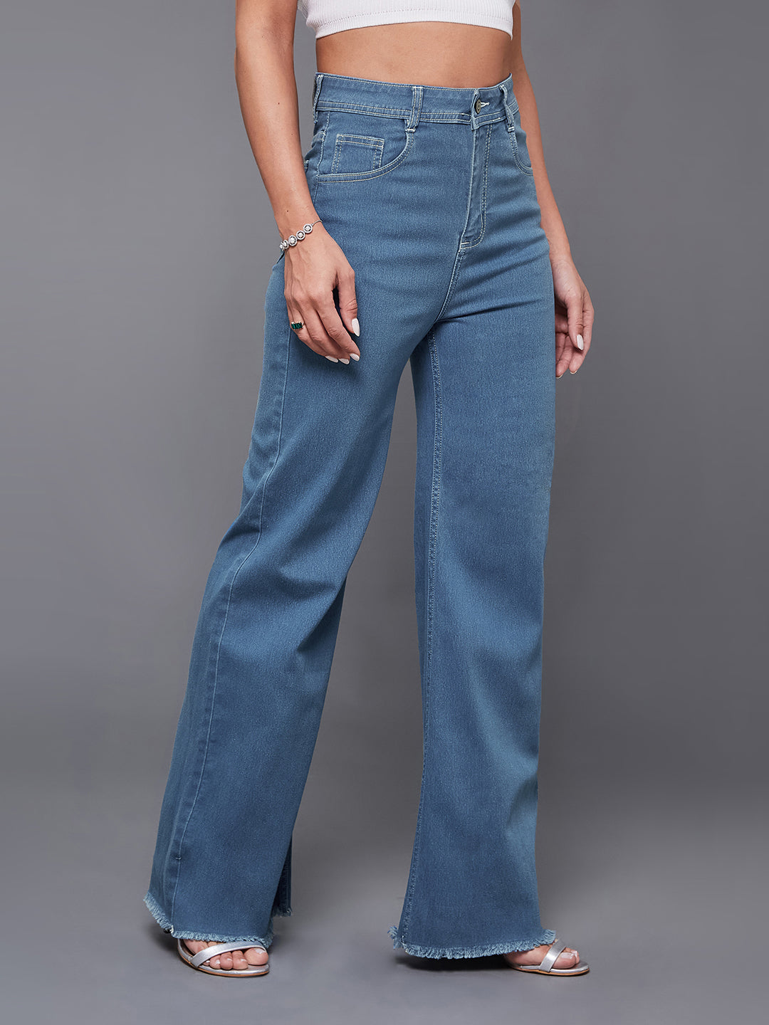 24/7 Comfort Women's Blue Wide-Leg High-Rise Regular-Length Stretchable Denim Jeans