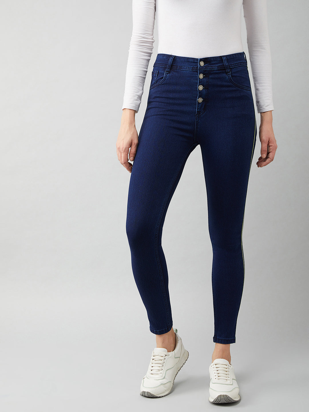 Women's Navy Blue Skinny Fit Relaxed High Rise Denim Stretchable Jeans