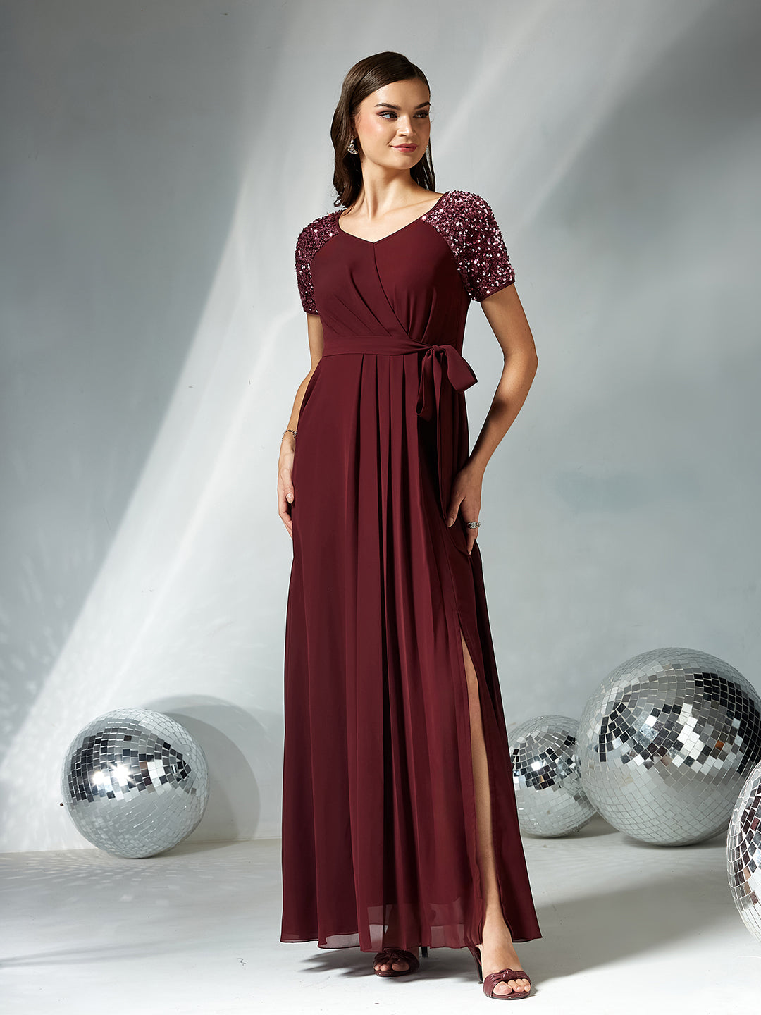 Mauve Relaxed Fit Maxi Georgette Dress for Women
