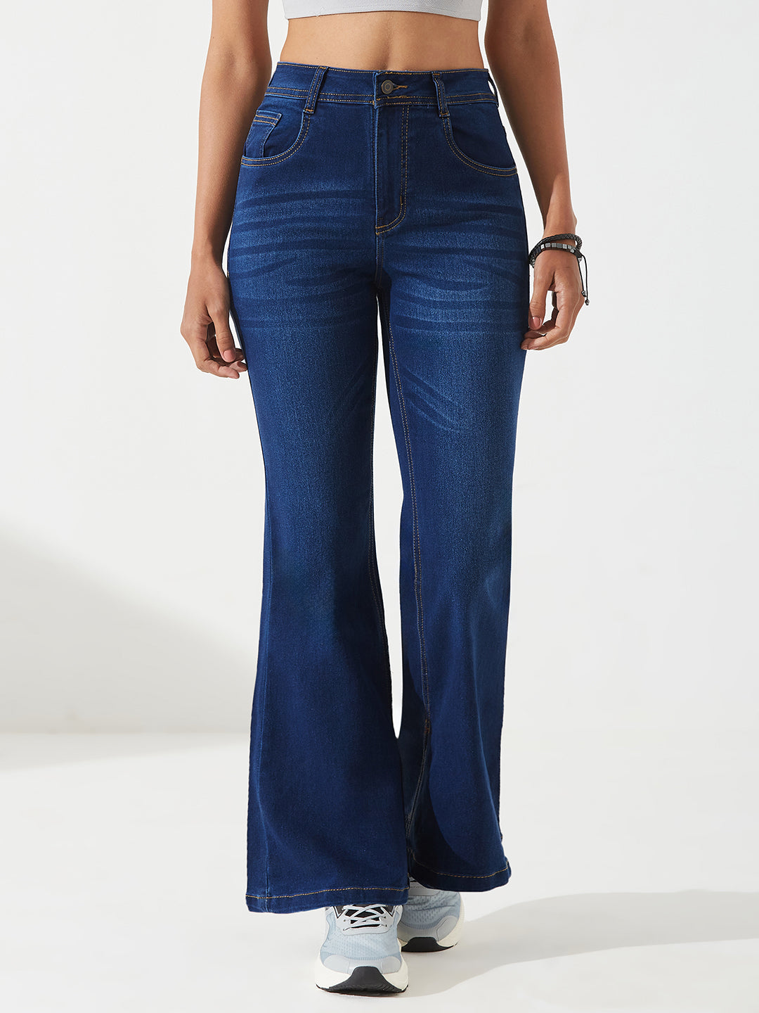 Blue Bootcut Mid-Rise Denim Stretchable Jeans for Women