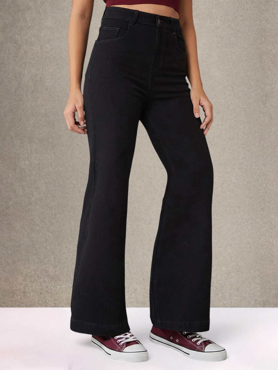 Black Bootcut High Rise Regular Stretchable Denim Jeans for Women