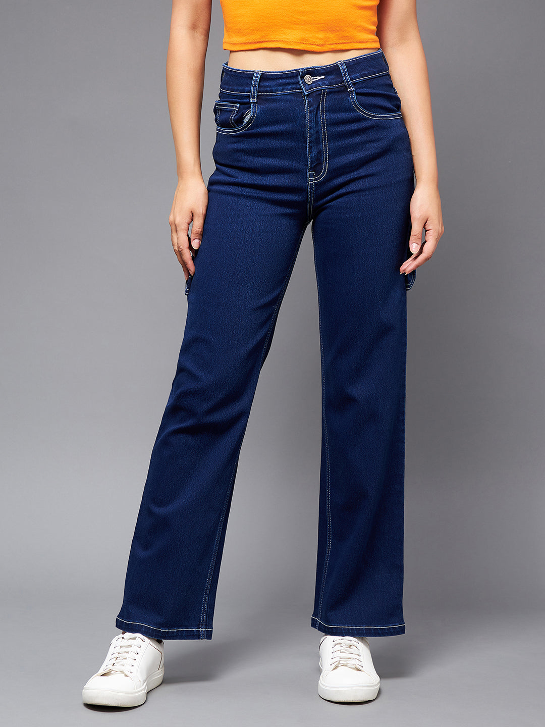 24/7 Comfort Women's Navy Blue Wide leg High Rise Stretchable Denim Jeans