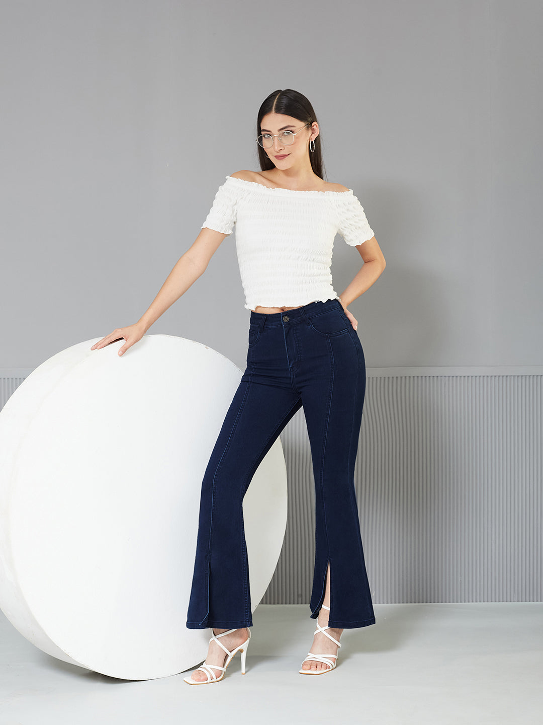 Women's Navy Blue Bootcut High-Rise  Regular Stretchable Denim Jeans