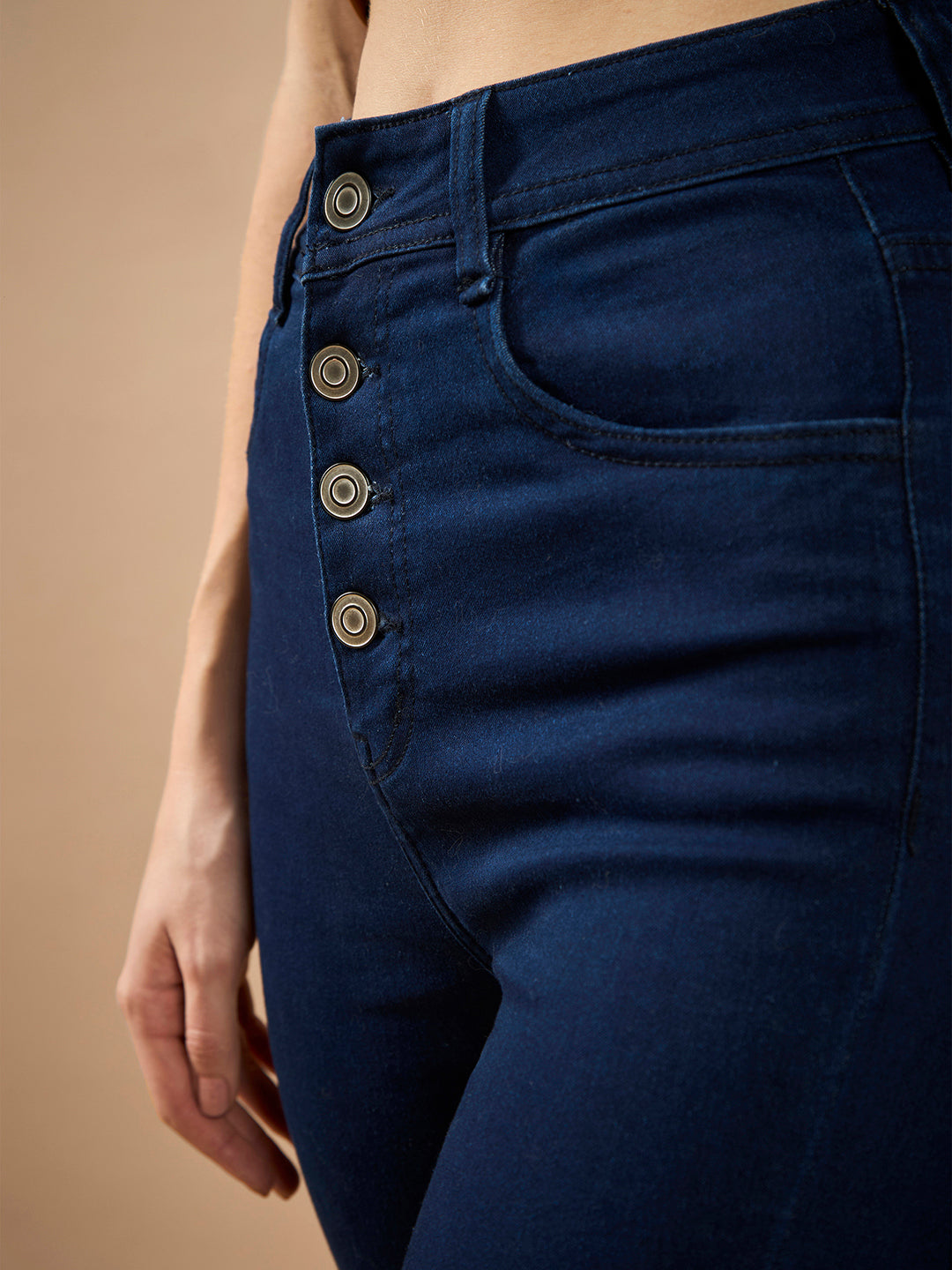 Women's Navy Blue Skinny-Fit High-Rise Regular-Length Clean-Look Stretchable Denim Jeans