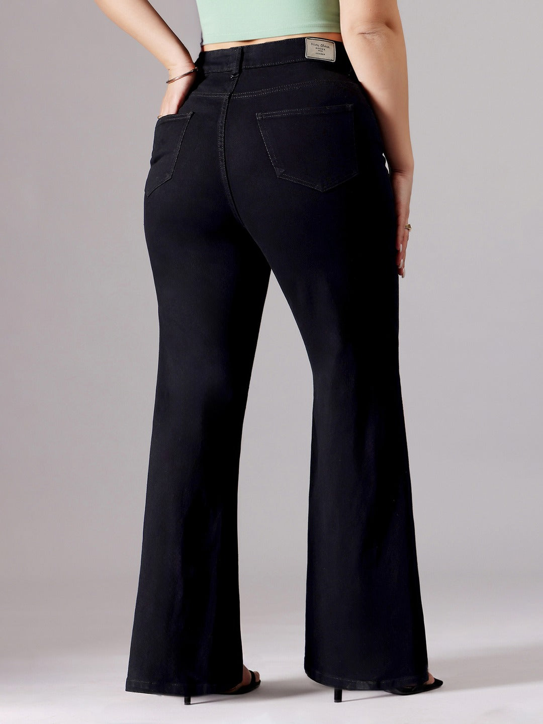 Black Bootcut High rise Regular Stretchable Denim Jeans for Women
