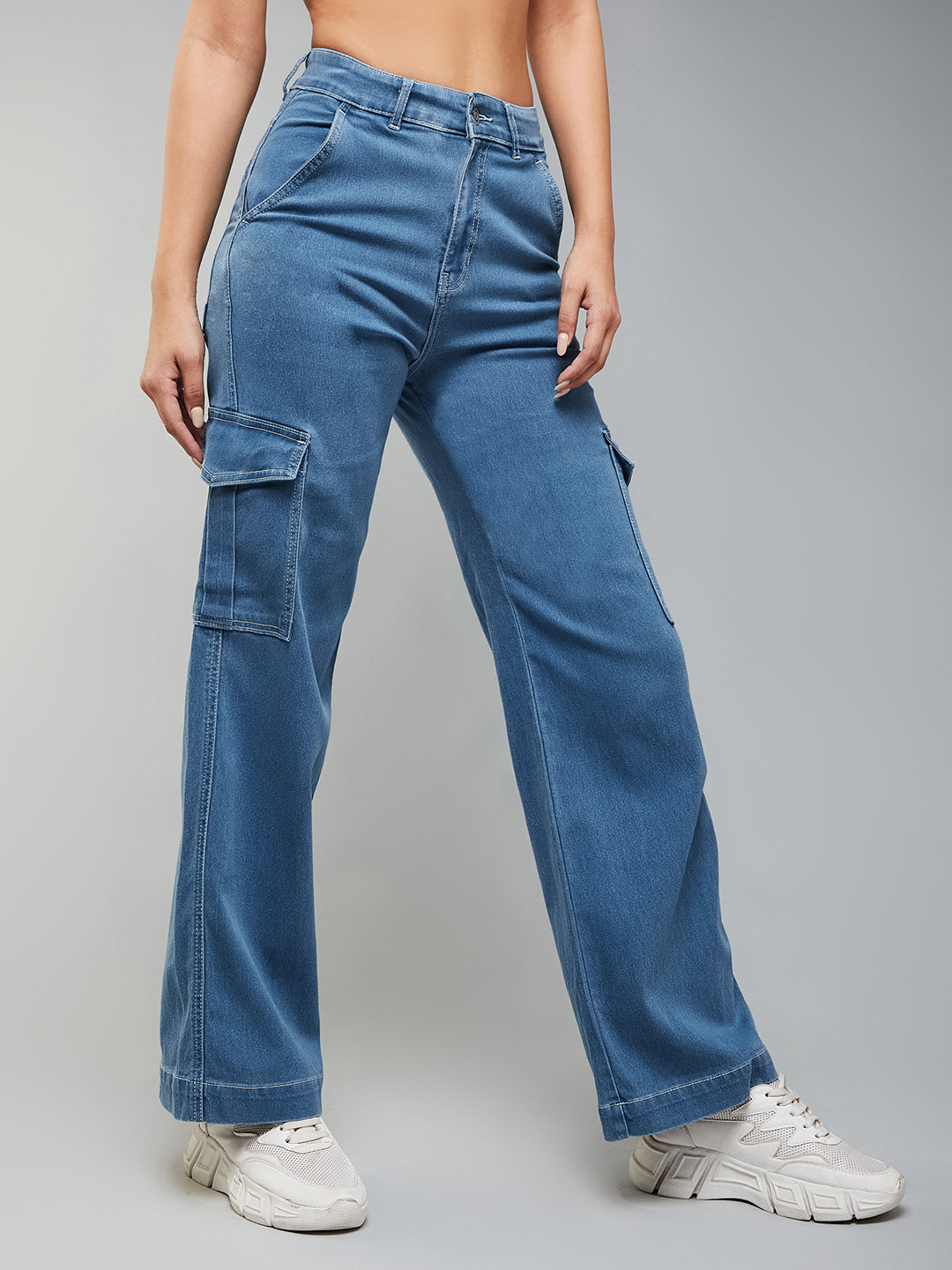 24/7 Comfort Women's Blue Wide leg High rise Clean look Regular Stretchable Denim Jeans