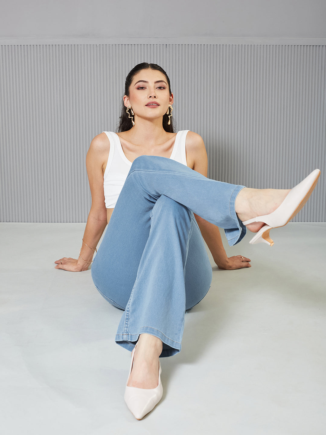 Women's Light Blue Bootcut High-Rise  Regular Stretchable Denim Jeans