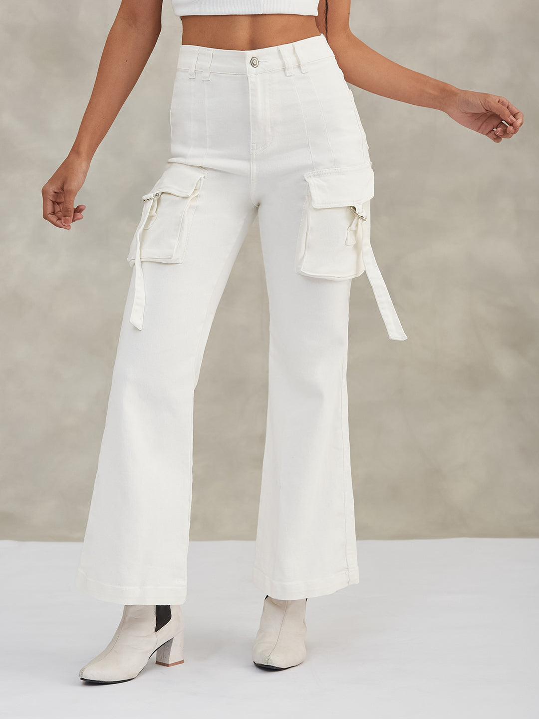 Women's White Bootcut High-Rise Stretchable Denim Jeans