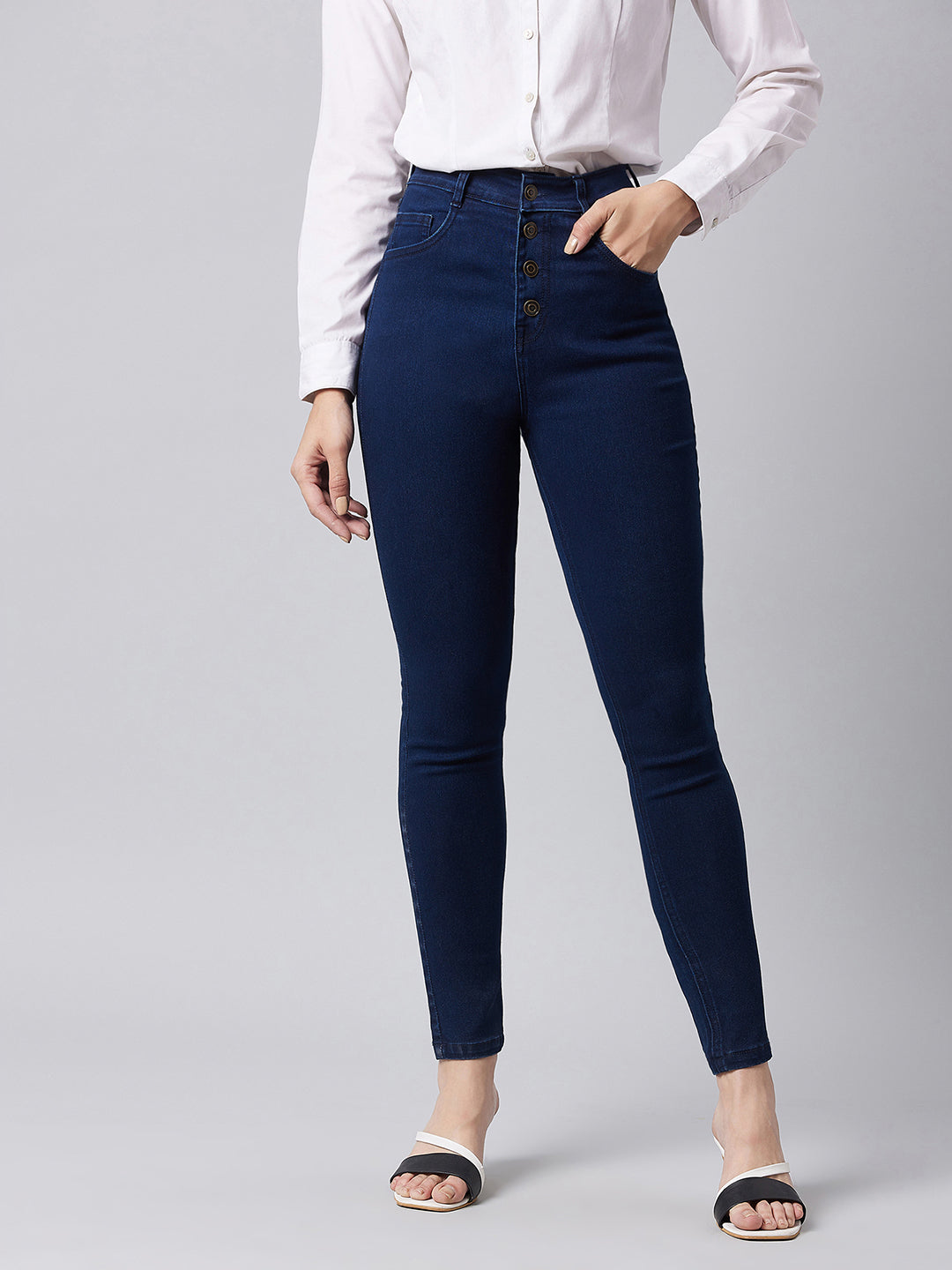 Women's Navy Blue Skinny Fit High Rise Stretchable Denim Jeans